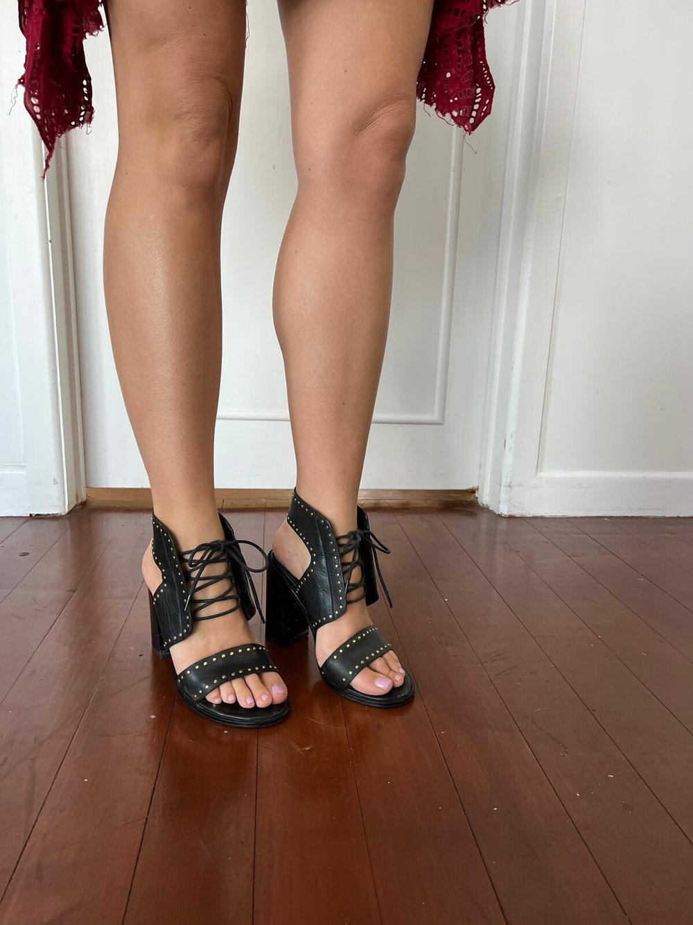 Senso Black Studded Lace-Up Block Heels
